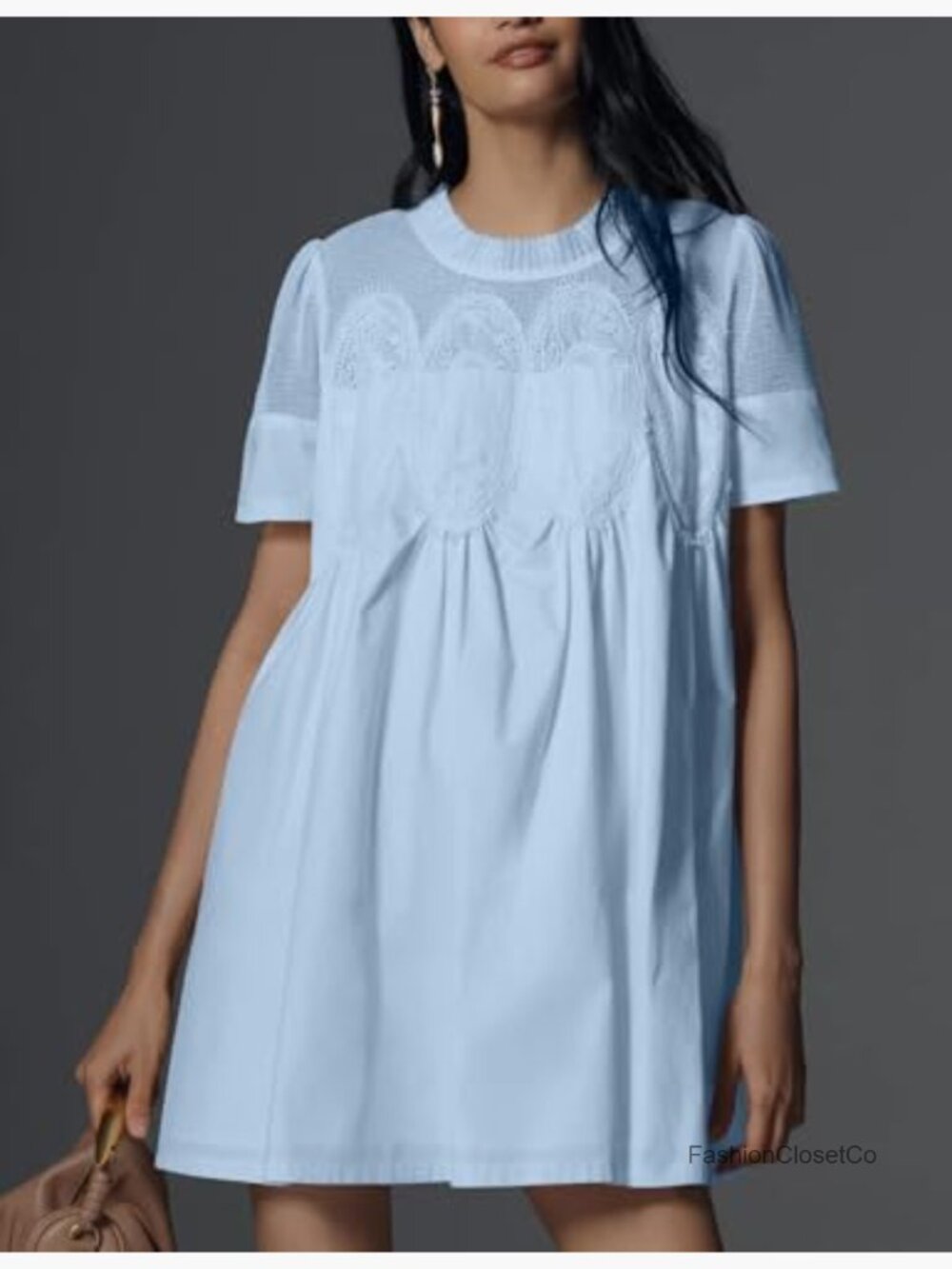 Lace Patchwork Babydoll Dress with Ruffled Hem - Picture 3 of 7